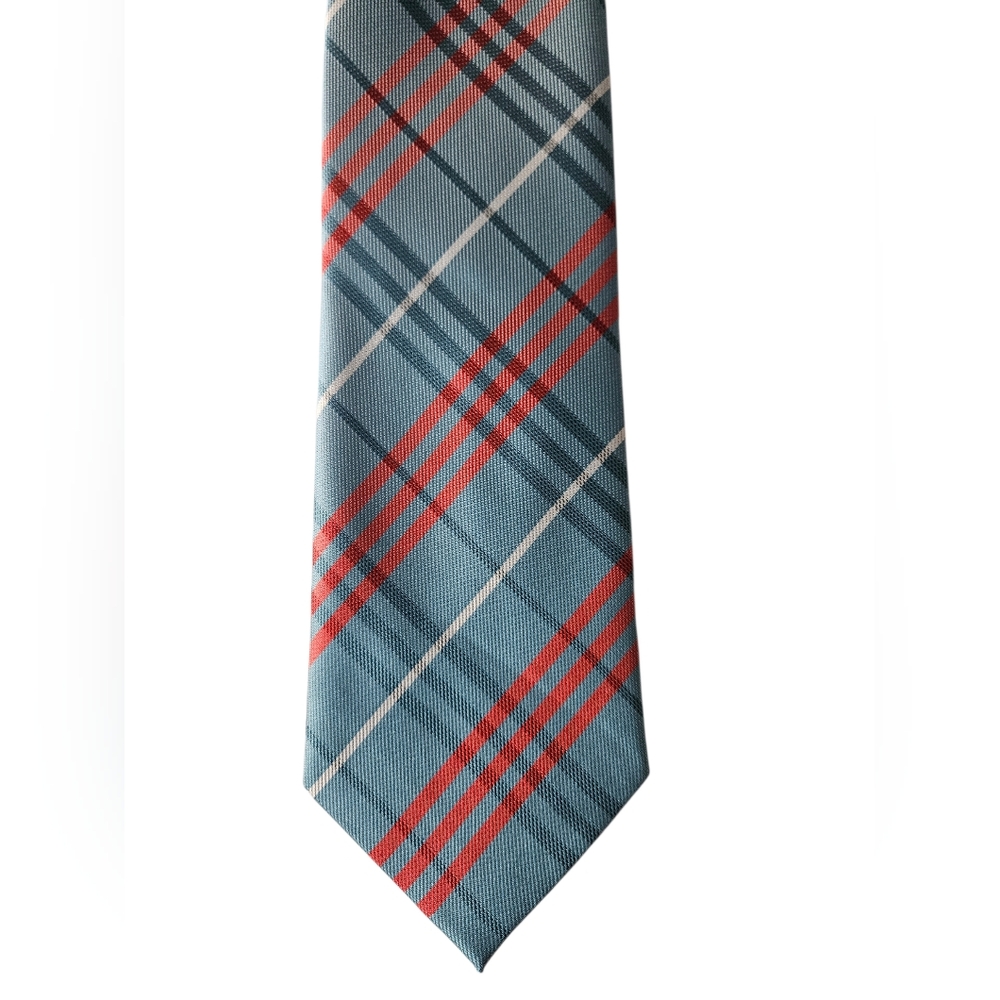 Stylish Plaid Blue/Orange Handmade 100% Silk Tie